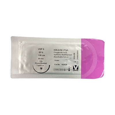 Fio de Sutura USP 6 PGA Ácido Poliglicólico 150 cm Ag. 65 mm EP 8 1/2c Tapercut Unitário - Kruuse