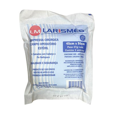 Campo Operatório Com Fio Radiopaco 45 cm X 50 cm 3 Unidades - Larismed