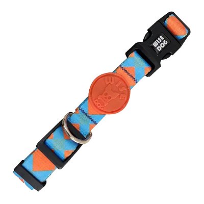 Coleira Tradicional Tamanho M Azul Laranja - Wise Dog