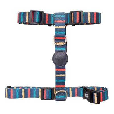 Coleira Peitoral H Com Guia Tamanho M Azul Com Listras - Wise Dog