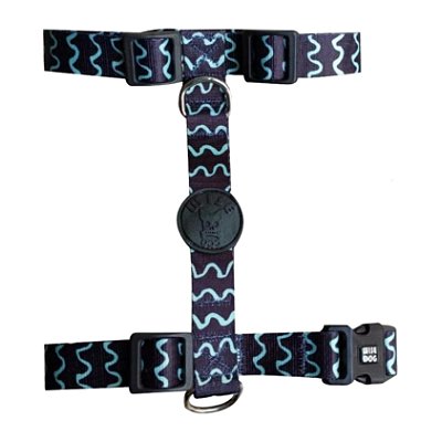 Coleira Peitoral H Com Guia Tamanho M Preto Com Azul - Wise Dog