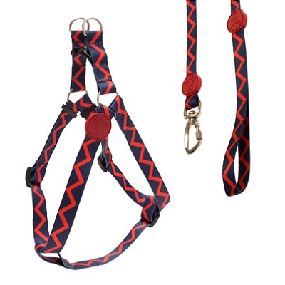 Coleira Peitoral Americano + Guia Tamanho G Azul Com Vermelho - Wise Dog