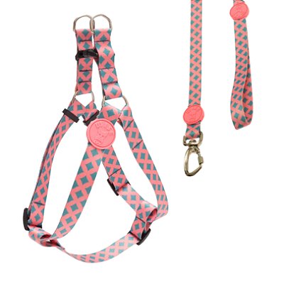 Coleira Peitoral Americano + Guia Tamanho M Rosa Com Azul - Wise Dog