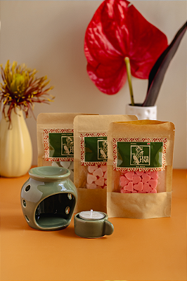 Kit wax melts e réchaud verde pequeno