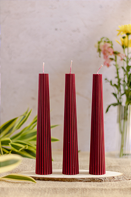 Kit 3 velas decorativas cilíndricas vermelha