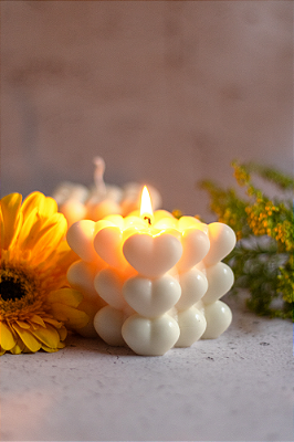 Vela Bubble Heart decorativa natural