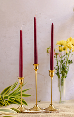 Velas para castiçal lisa vermelha kit com 3