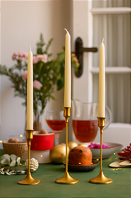 Velas para castiçal lisa natural kit com 3