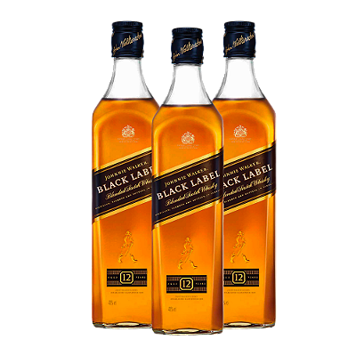 Kit com 3 Johnnie Walker Black Label Blended Scotch Whisky 750ml
