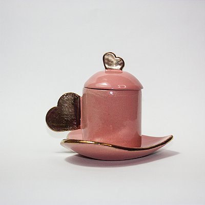 Conjunto de Café Coração Rosa