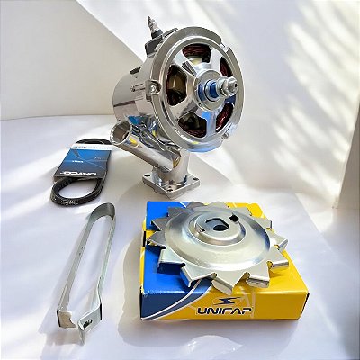 Alternador Fusca Kombi Cromado Kit Completo Extra Forte 75a