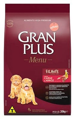 RAÇÃO GRANPLUS 20KG CÃES FILHOTE CARNE E ARROZ