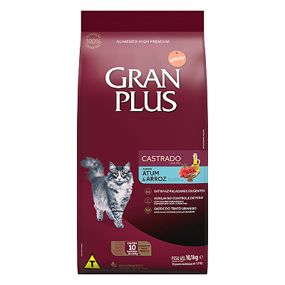 RAÇÃO GRANPLUS 10,1KG GATOS ADULTOS CASTRADOS ATUM/ARR