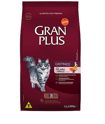 RAÇÃO GRANPLUS 10,1KG GATOS ADULTOS CASTRADOS SALMÃO E ARROZ