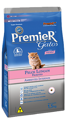 RAÇÃO Premier AMBIENTES INTERNOS 1,5KG GATOS FILHOTE PELOS LONGOS SALMÃO