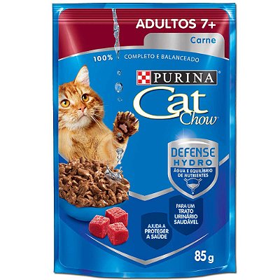 RAÇÃO CAT CHOW AD 7 CARNE AO MOLHO 85G BR