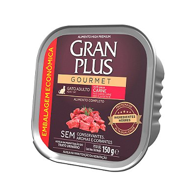Ração Úmida GranPlus Gourmet Patê Sabor Carne para Gatos Adultos 150g