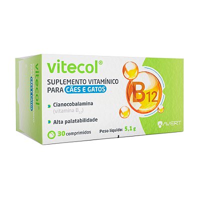 Suplemento Avert Vitecol para Cães e Gatos 30 Comprimidos