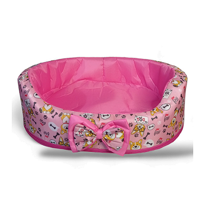 Cama Oval Tactel Zíper e Laço Para Cães e Gatos N6