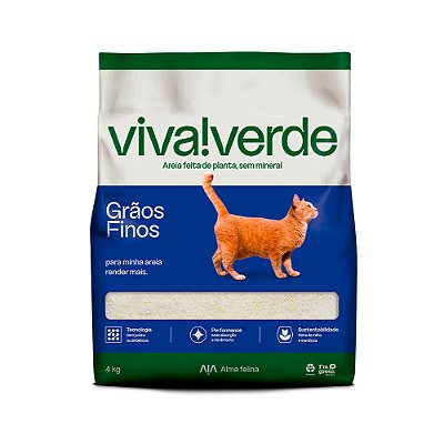 Areia Higiênica Petfive Viva Verde Limpeza Plena Grãos Finos Para Gatos 4kg