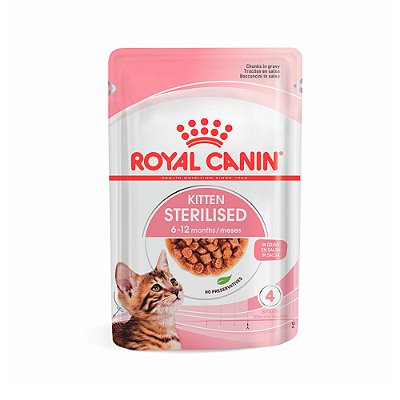 Ração Úmida Royal Canin Feline Health Nutrition Kitten Sterilised Pedaços ao Molho para Gatos Filhotes Castrados 85g