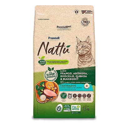 Ração Premier Nattu 275kg Gatos Adultos Castrados Abóbora