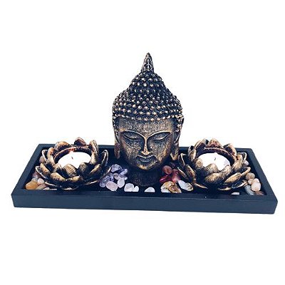 Castiçal Zen Garden com Buda Bronzeado