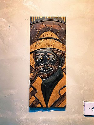 Quadro em madeira de Preto Velho - 50cm