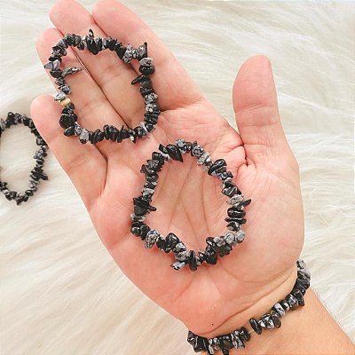 Pulseira cascalho de Obsidiana flocos de neve