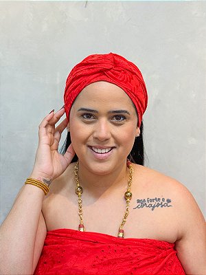 Pano de cabeça Lesie bordado vermelho