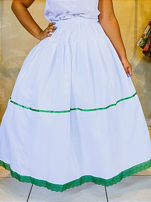 Saia Oxford com bordado verde