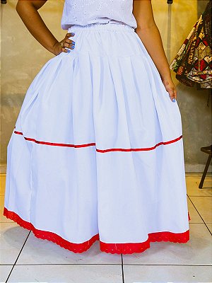 Saia Oxford com bordado vermelho