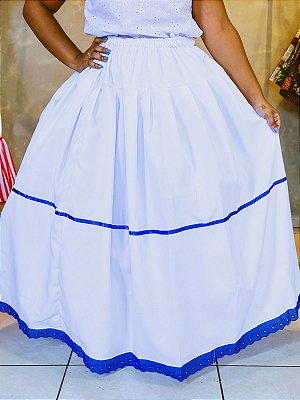 Saia Oxford com bordado Azul