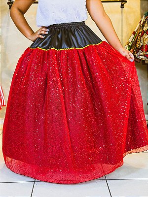 Saia vermelha e preta com strass