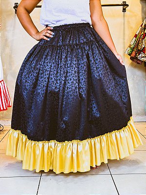 Saia Jacquard preta e amarelo