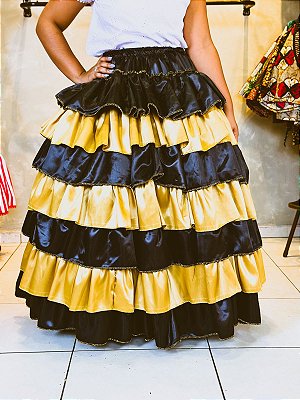 Saia 7 babado amarelo e preto
