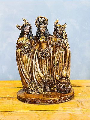 Imagem deusa tríplice dourado 28cm