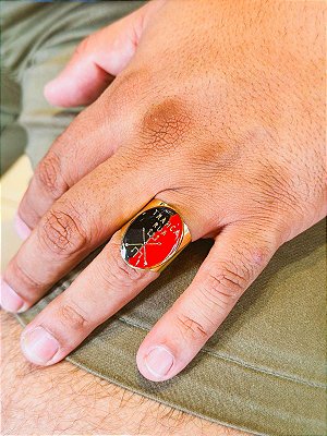 Anel Exu tranca rua - oval vermelho e preto