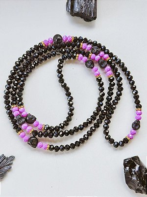 Guia de Cristal Preta e roxo com caveiras
