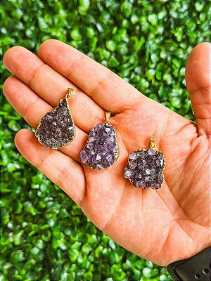 Pingente drusa de ametista dourado - Intuição e Transmutação