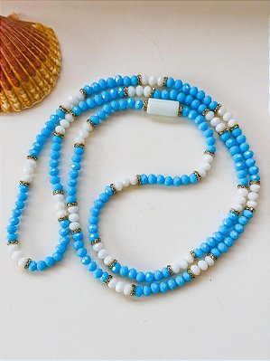 Guia de cristal azul e branco com firma