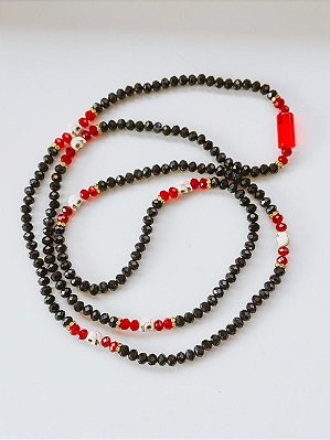 Guia de cristal preta e vermelho caveira com firma