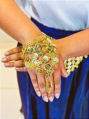 Pulseira regulável de moedas dourada para Cigana