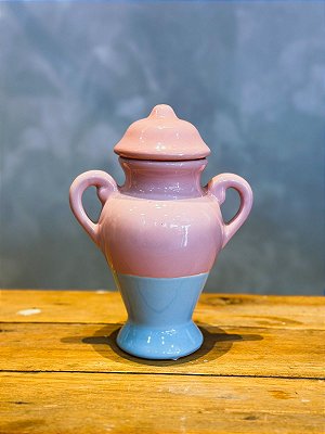 Quartinha de louça Rosa e Azul 18cm c/ asa