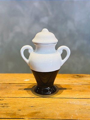 Quartinha de louça Preta e branca 18cm c/ asa