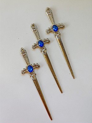 Punhal prata com strass azul