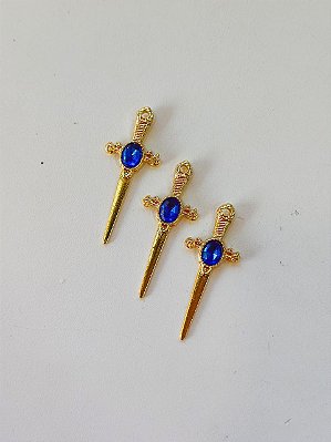 Mini Punhal dourado com strass azul