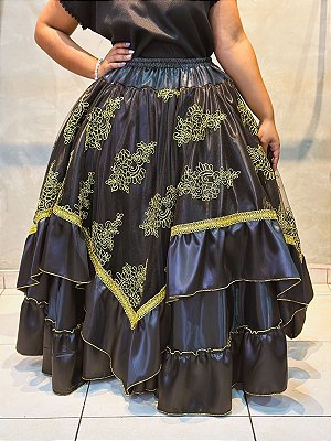 Saia luxo preto com dourado 14m de roda