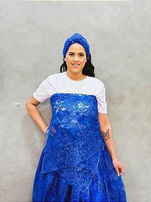 Conjunto de renda luxo azul 3 peças
