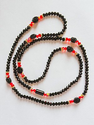 Guia de cristal preta com vermelho e rosa